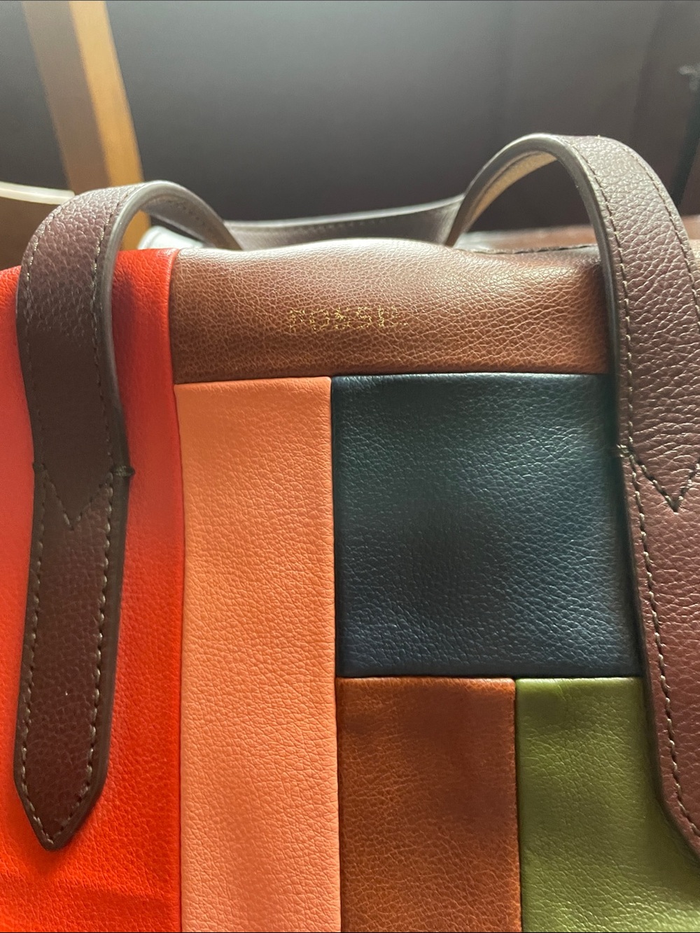 VINTAGE FOSSIL Multi-Color Leather Patchwork Tote Bag - Picture 2 of 7